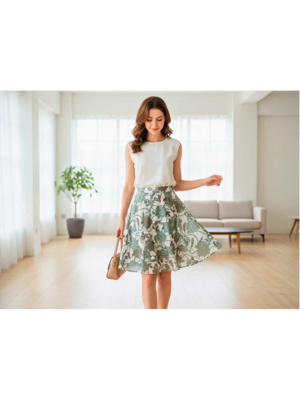 Womens plus size 16W Ryan Wythe floral skirt green white